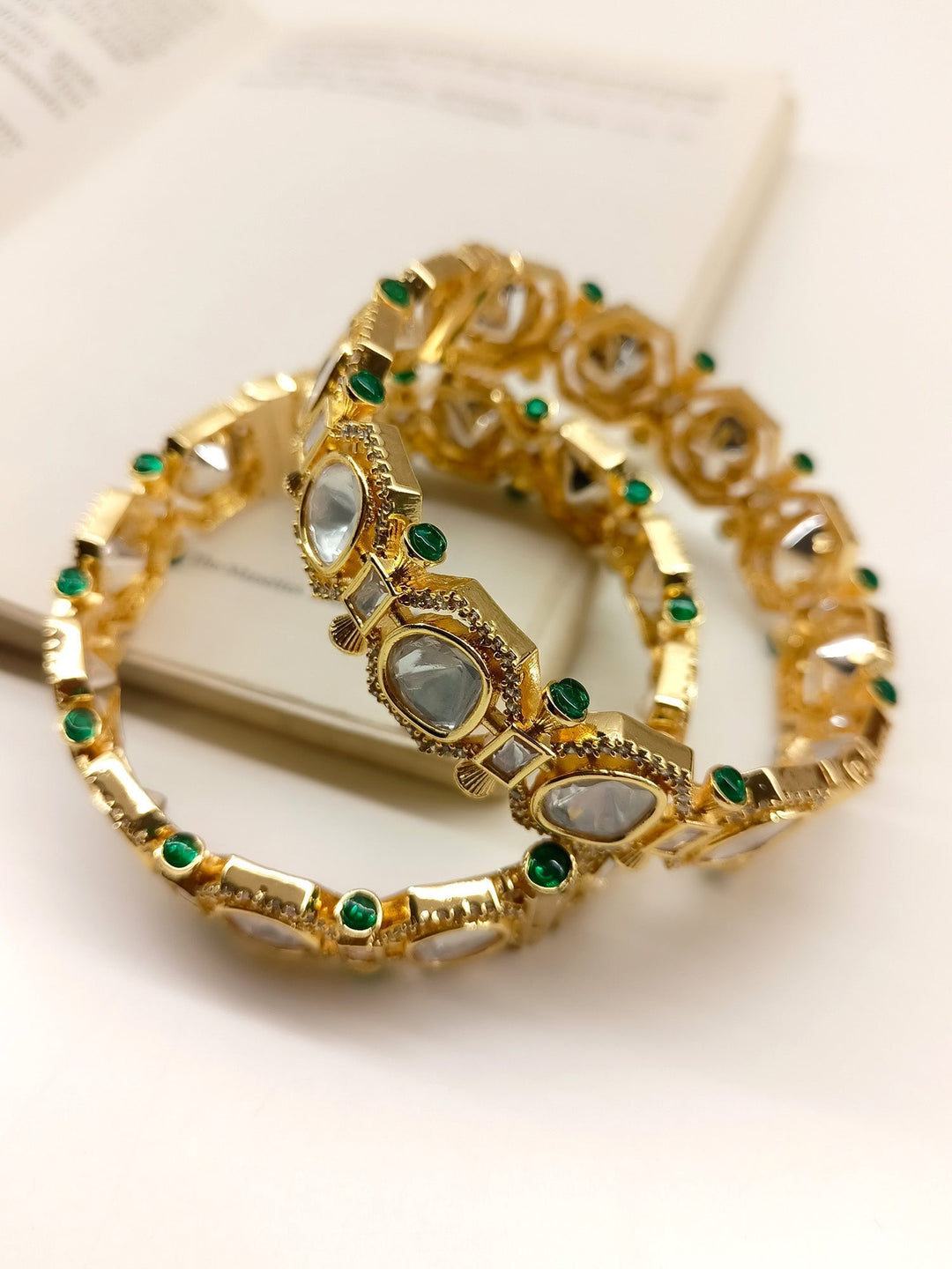Elina Green Kundan Kada Set Of 2 - qivii