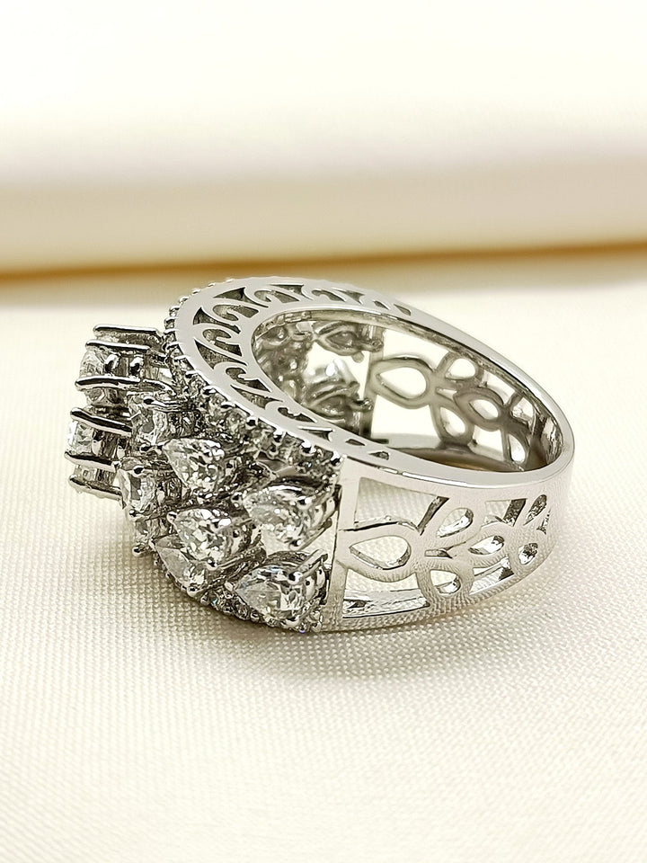 Rijul 92.5 Silver Swarovski Stone Finger Ring - qivii