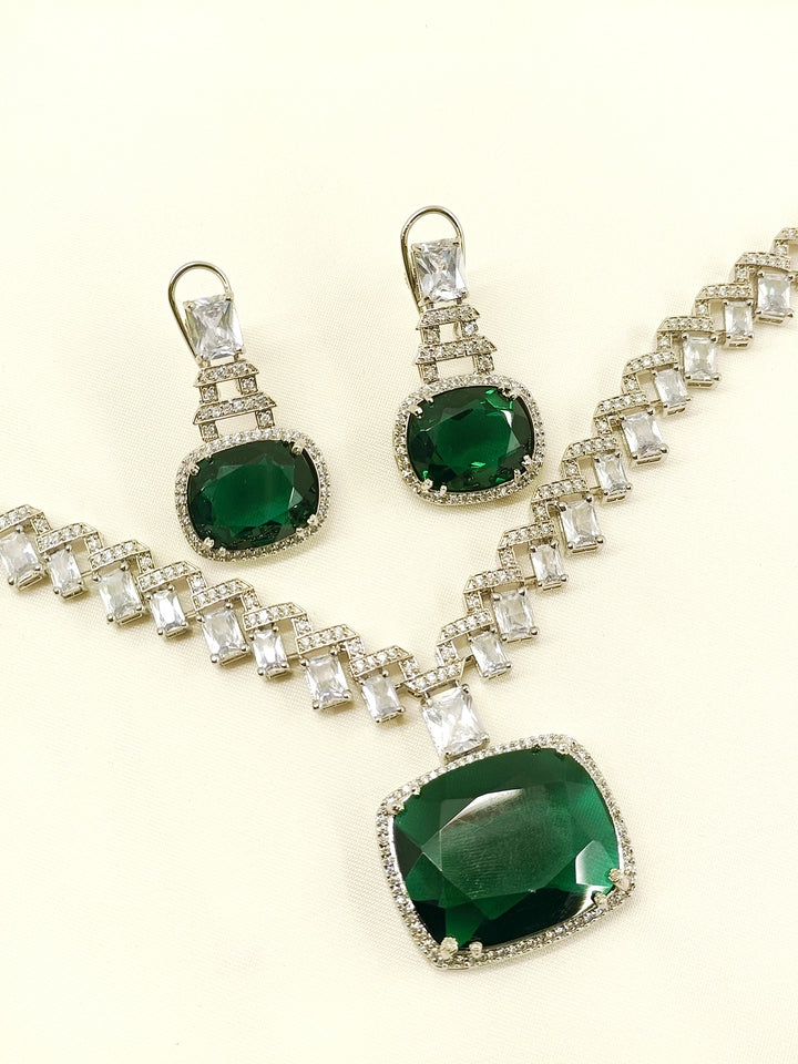 Smeila Green American Diamond Necklace Set - qivii