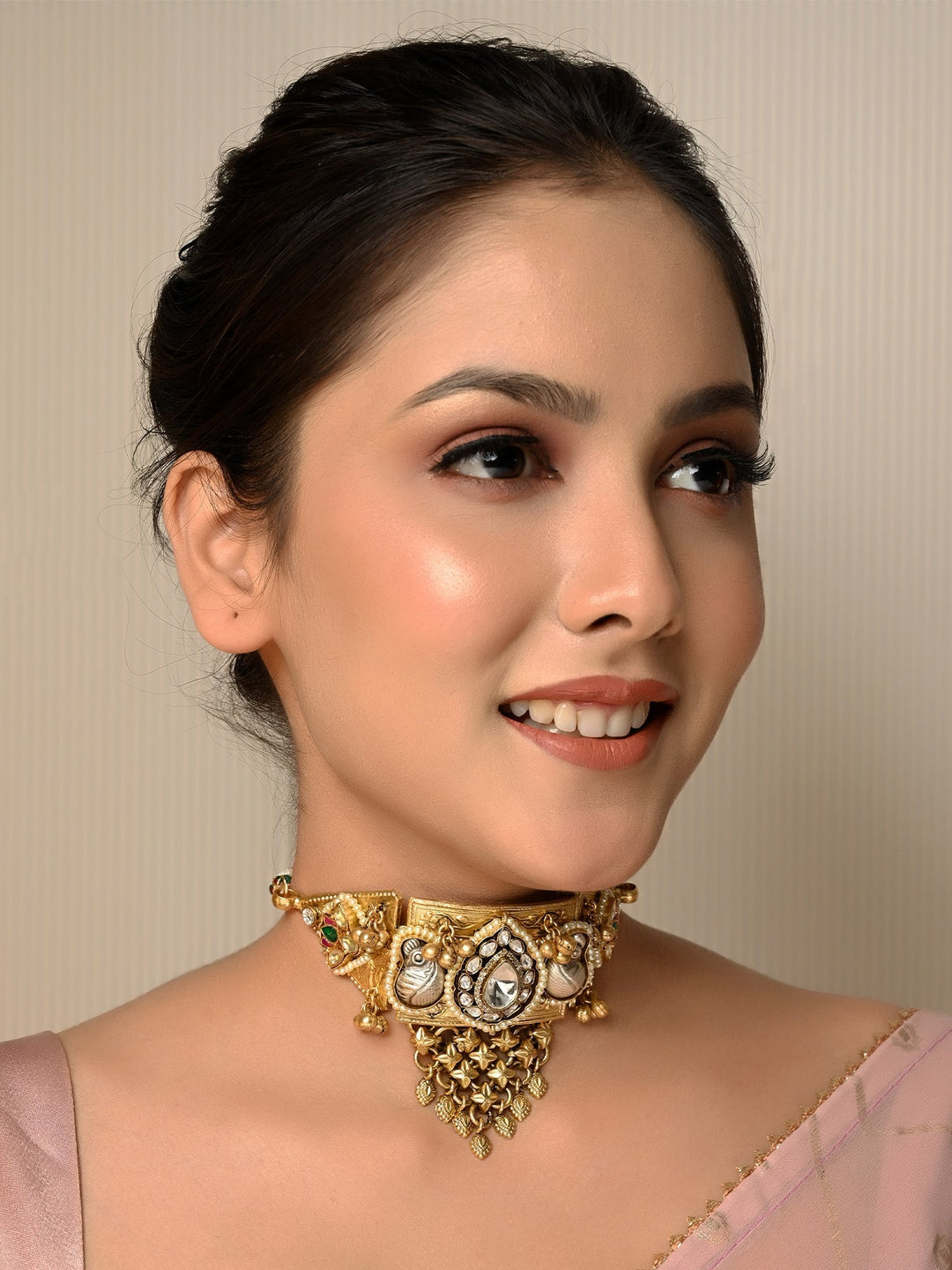 Camille R & G Boutique Choker crafted with gold plated brass metal and Kundan detailing