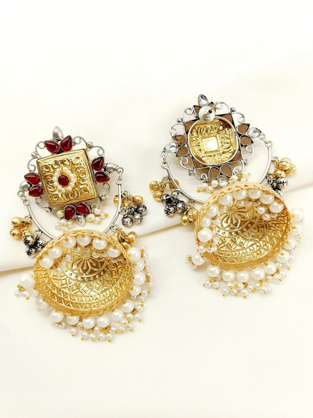  Elegant maroon boutique jhumki with delicate pearl embellishments 