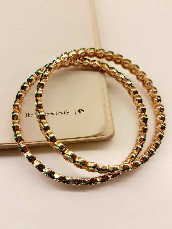 Omaira White Kundan Bangle Pair - qivii