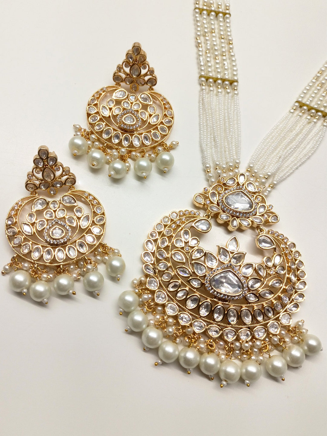 Alora White Long Kundan Necklace Set - qivii