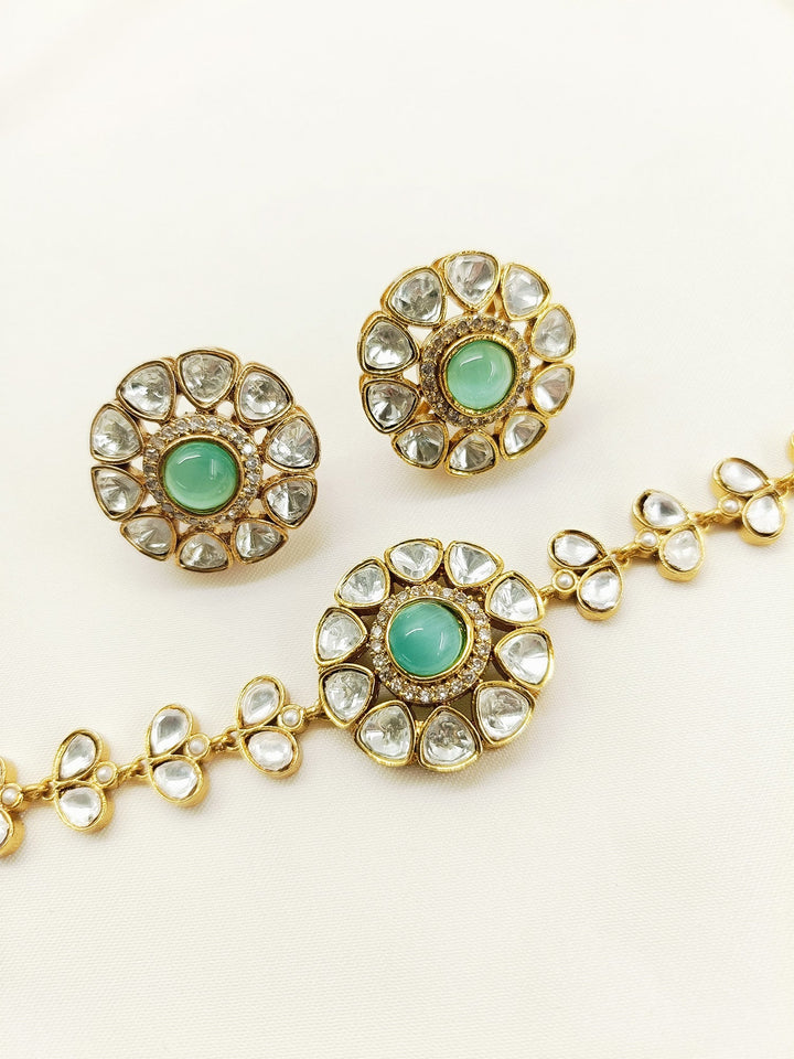 Etasha Mint Green Kundan Choker Set - qivii