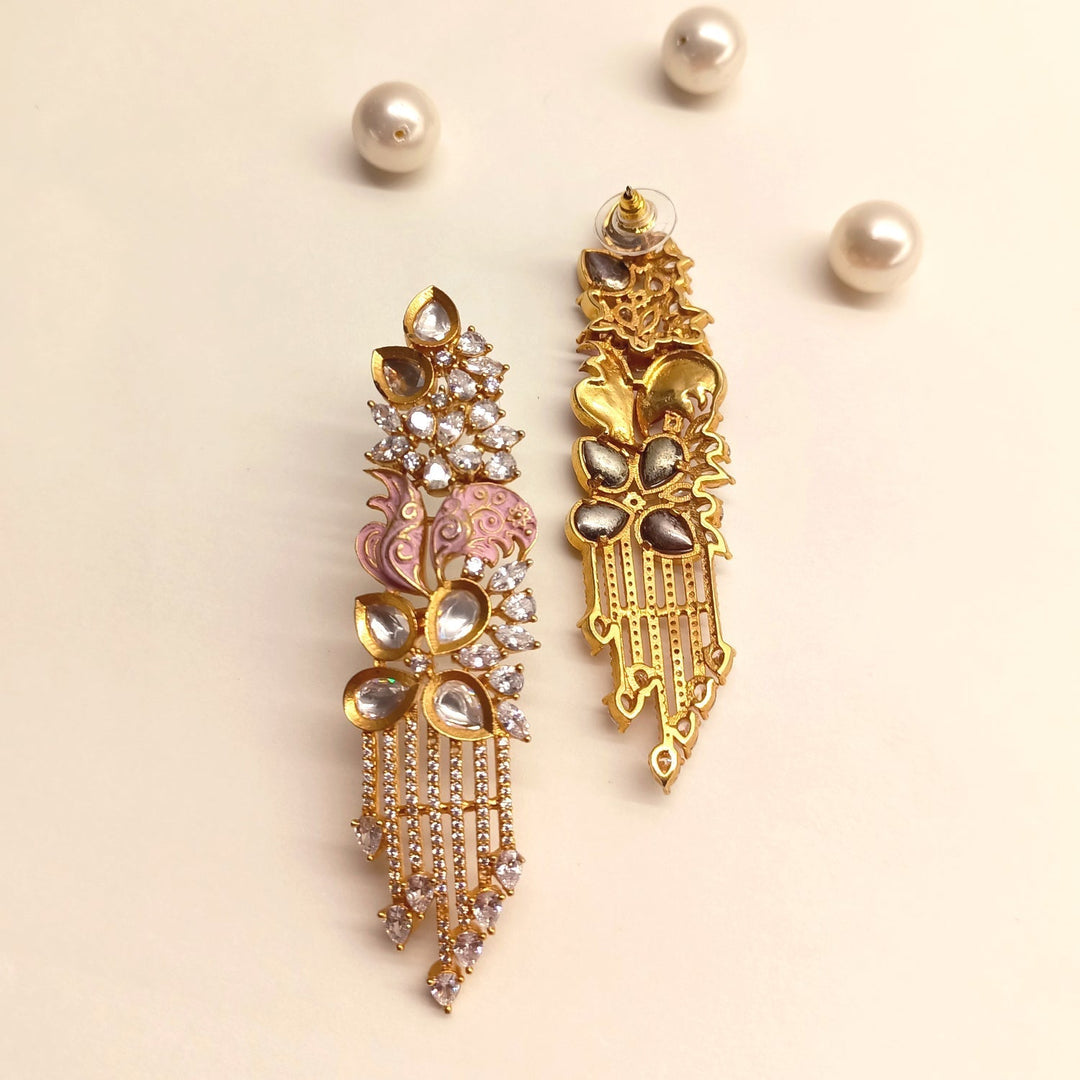  Gorgeous long danglers with Kundan and American diamond stones in Pinky Pink color 