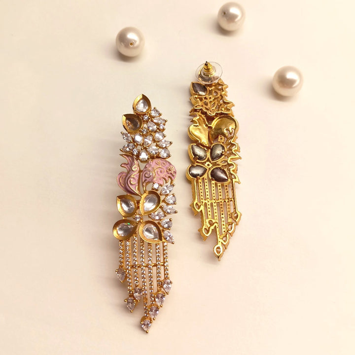  Gorgeous long danglers with Kundan and American diamond stones in Pinky Pink color 
