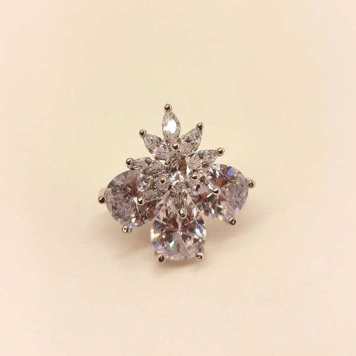 Chic Semi Precious White Stone Silver Tops with American Diamond