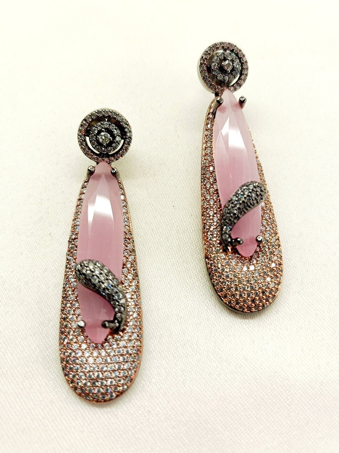  Elegant AD and stone earrings in Victorian style with pink stone and silver and rose gold metal