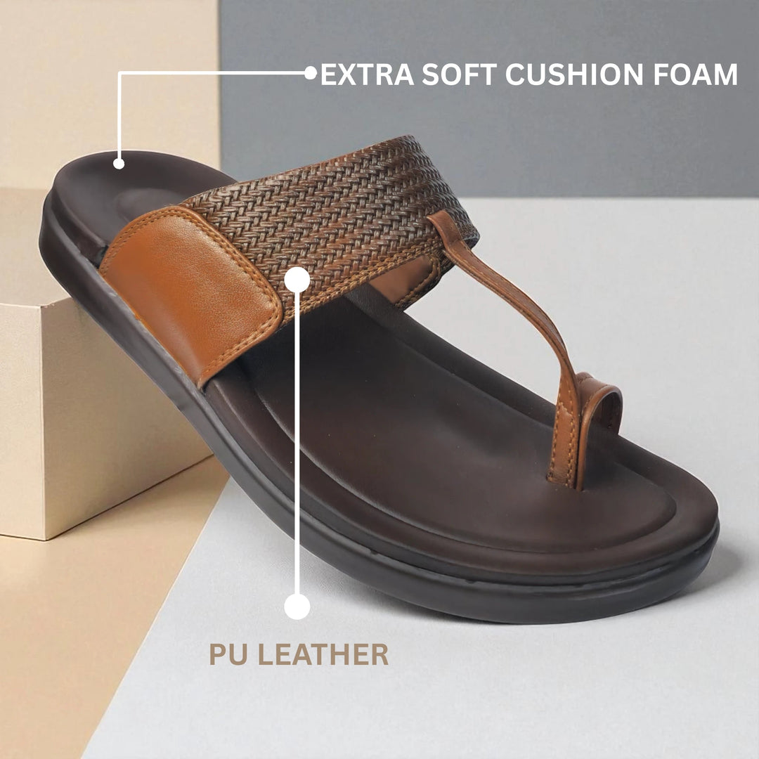 FRANKY GS5 Men's TAN Chappal/Flip flop/Slipper Chakhdi Style Chappal/Slipper Extra Soft Chappal/Slipper/ Ethnic Wear Leather Navratri Fashion Footwear. - qivii