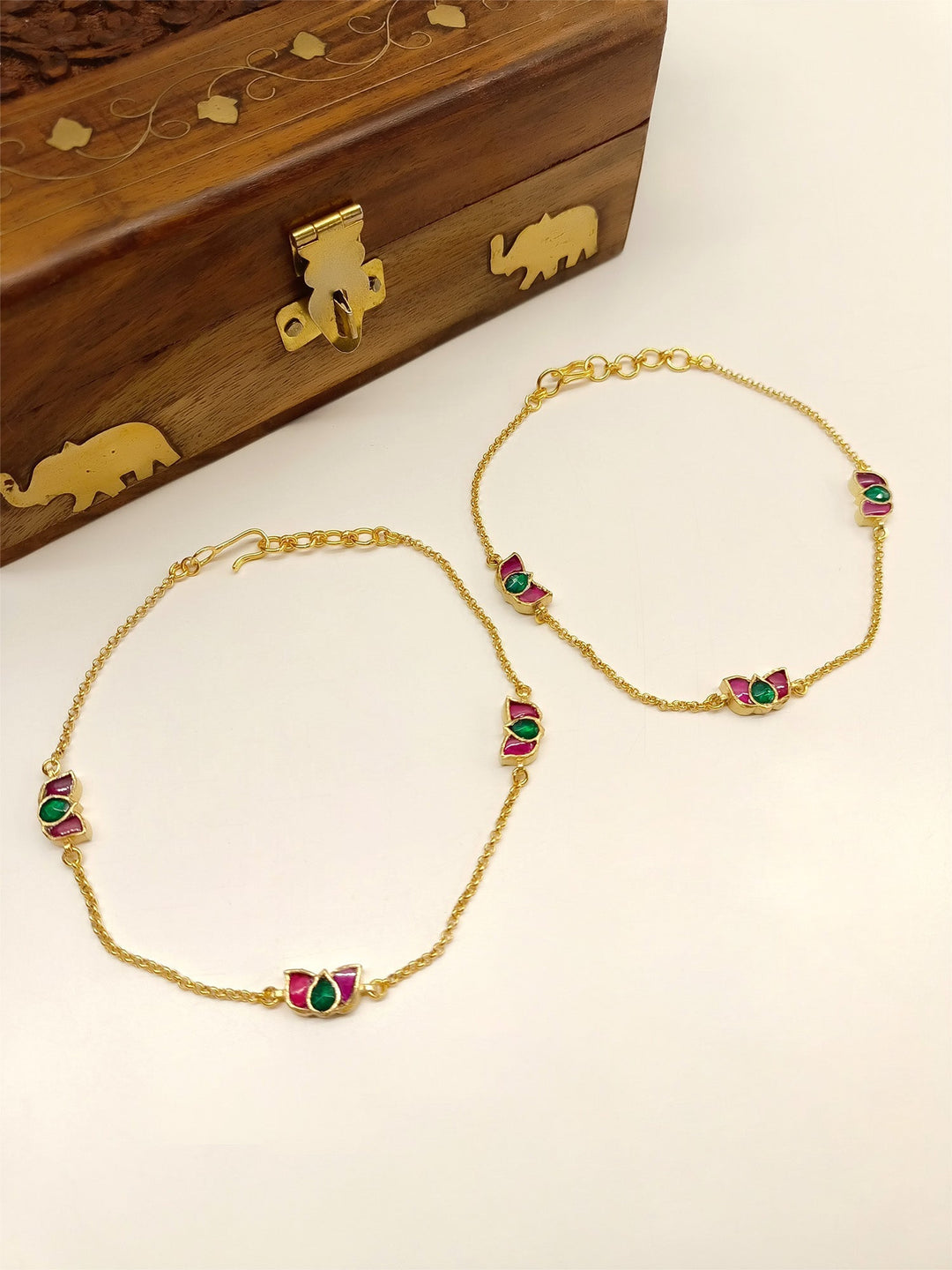 Waliya M & G Lotus Flower Kundan Anklet - qivii