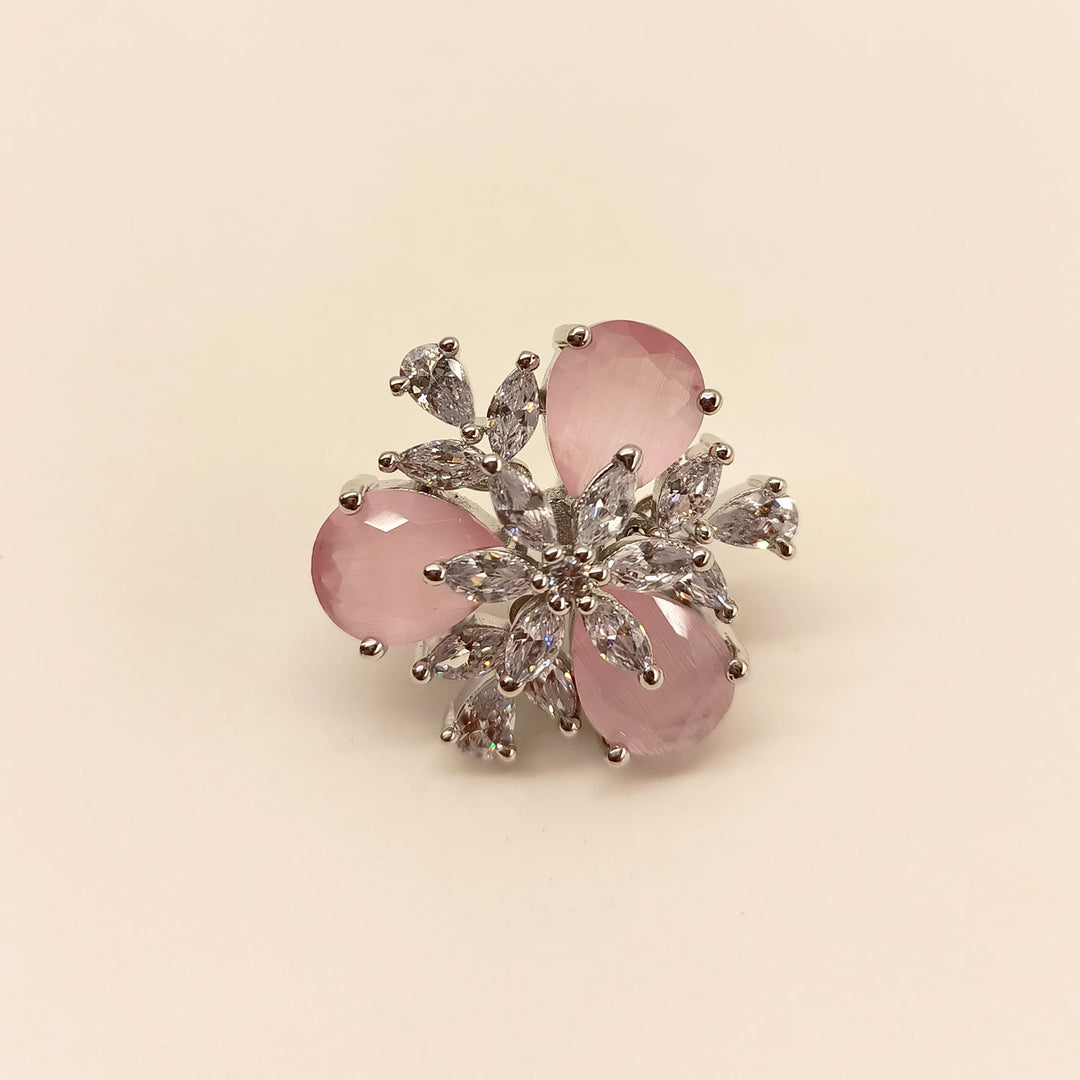 Elegant American Diamond Pink Tops with Silver Plated Brass Metal and Semi Precious Pink Stone