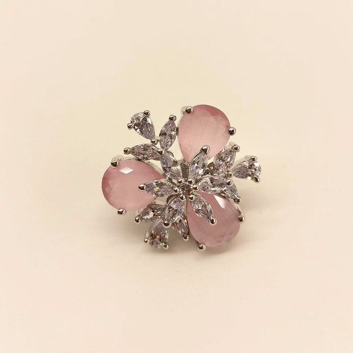 Elegant American Diamond Pink Tops with Silver Plated Brass Metal and Semi Precious Pink Stone