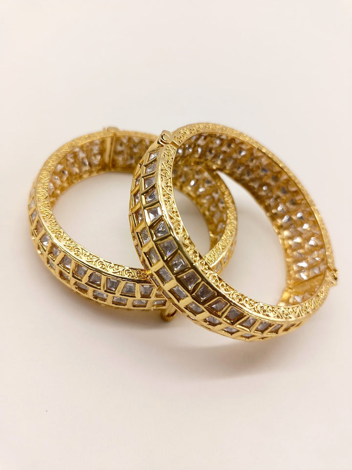 Phaani Gold Plated Kundan Kada Set Of 2 - qivii