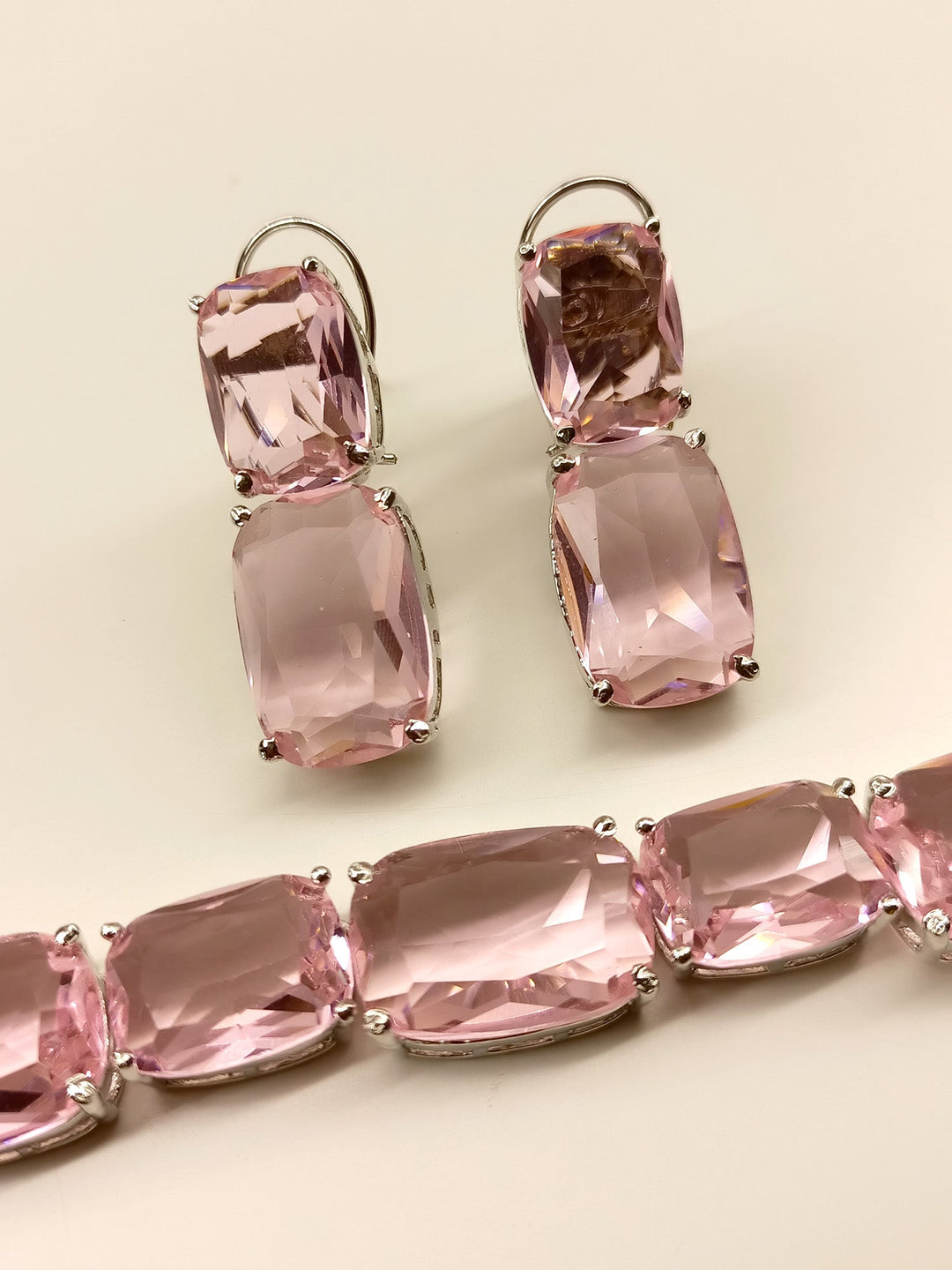  Exquisite Swarovski Stone Necklace Set in pink, designed to enhance the beauty of any outfit