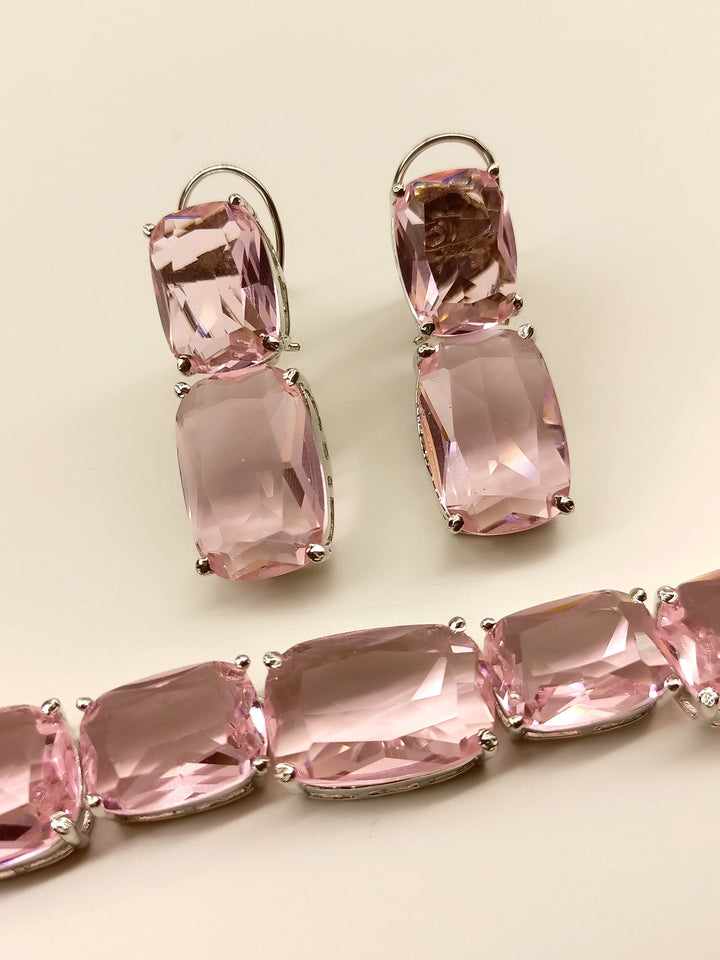  Exquisite Swarovski Stone Necklace Set in pink, designed to enhance the beauty of any outfit