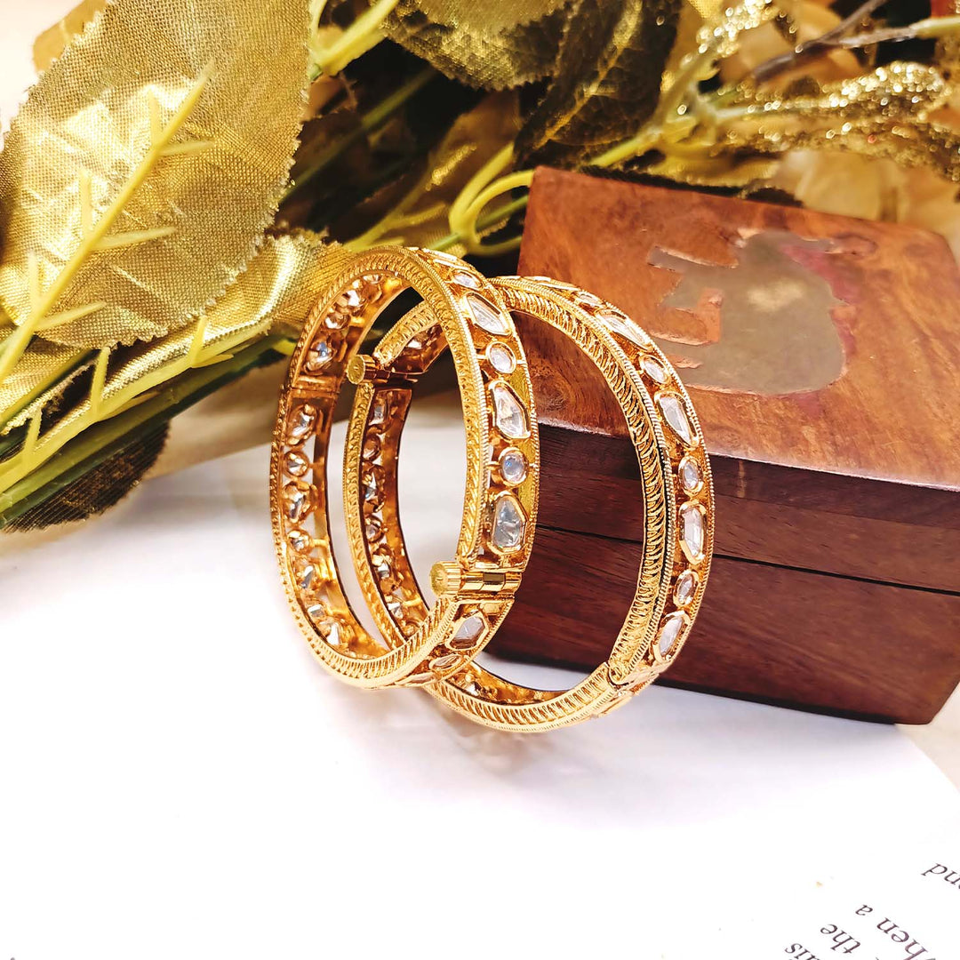 Taruna Gold Plated Diamonds Kundan Kada - Set Of 2 - qivii