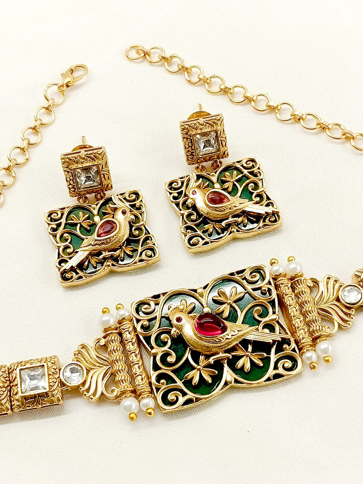 Yadavi Green Boutique Choker Set - qivii
