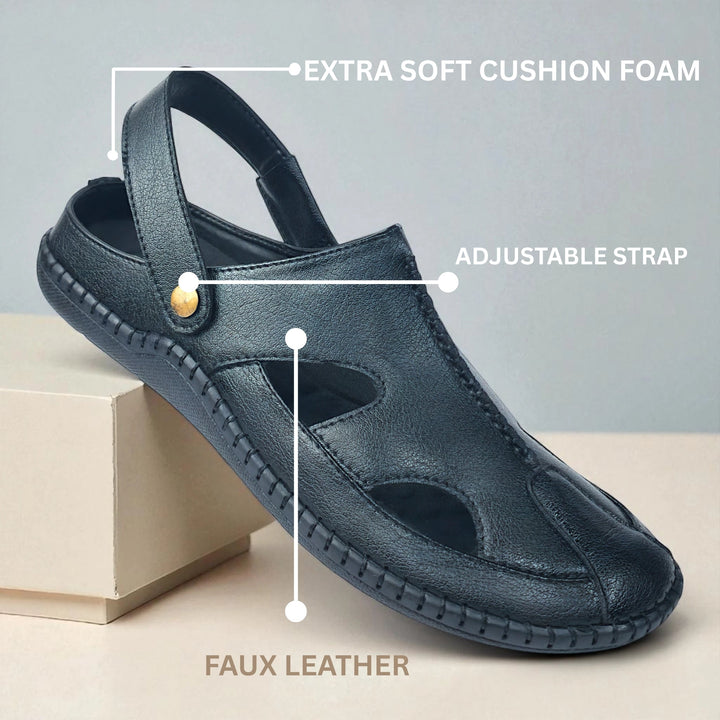 P&G 4030 Men's BLACK Slipon Sandal Extra Soft Sandal/Mojri/Ethnic Wear Leather With Adjustable Strap/Navratri Fashion Footwear. - qivii
