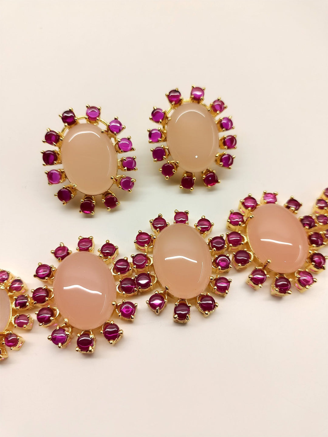 Exquisite handcrafted Edana Ruby & Baby Pink Natural Stone Necklace Set