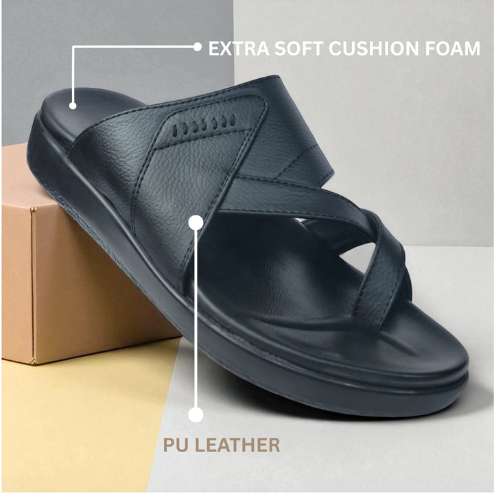 FRANKY GS44 Men's BLACK Chappal/Flip flop/Slipper Extra Soft Cushion Chappal/Slipper/ Ethnic Wear Leather Navratri Fashion Footwear. - qivii