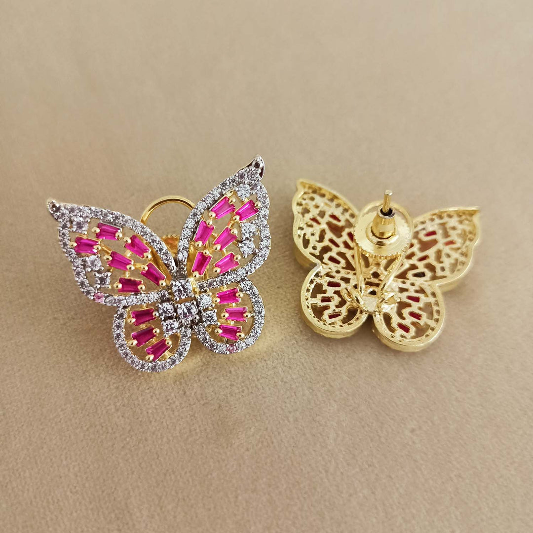 Dia Magenta Diamond Work Gold Plated Tops - Elegant statement earrings for women