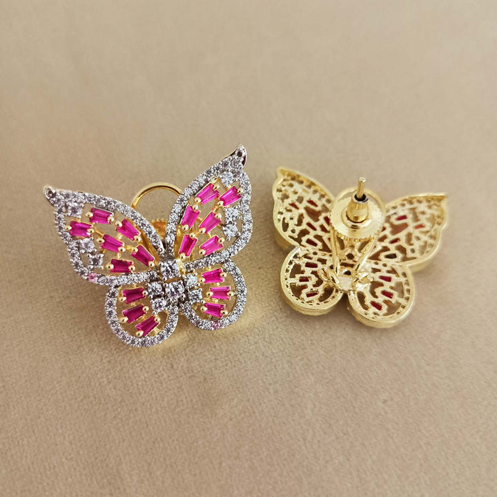 Dia Magenta Diamond Work Gold Plated Tops - Elegant statement earrings for women