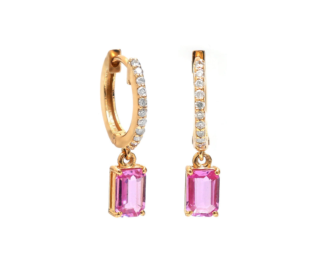 Pink Sapphire Octagon Mini Huggies Earrings - qivii