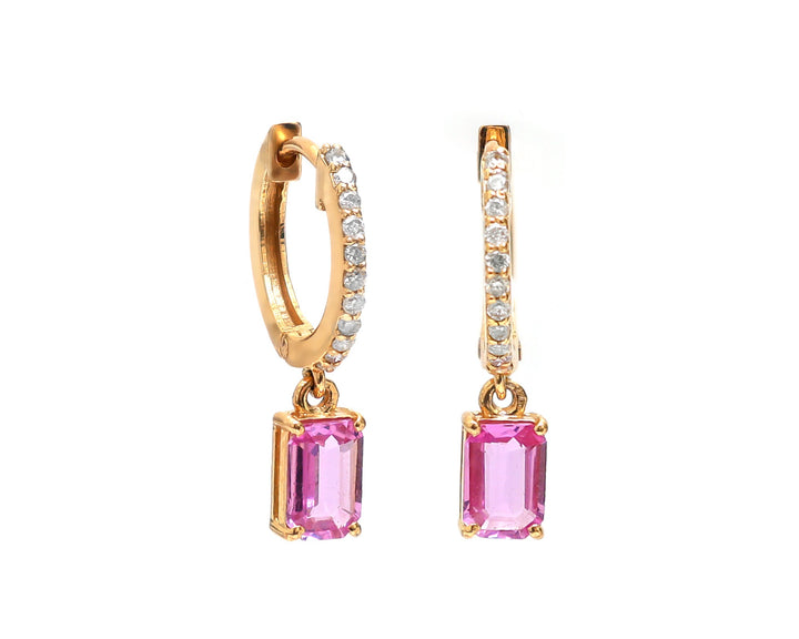 Pink Sapphire Octagon Mini Huggies Earrings - qivii