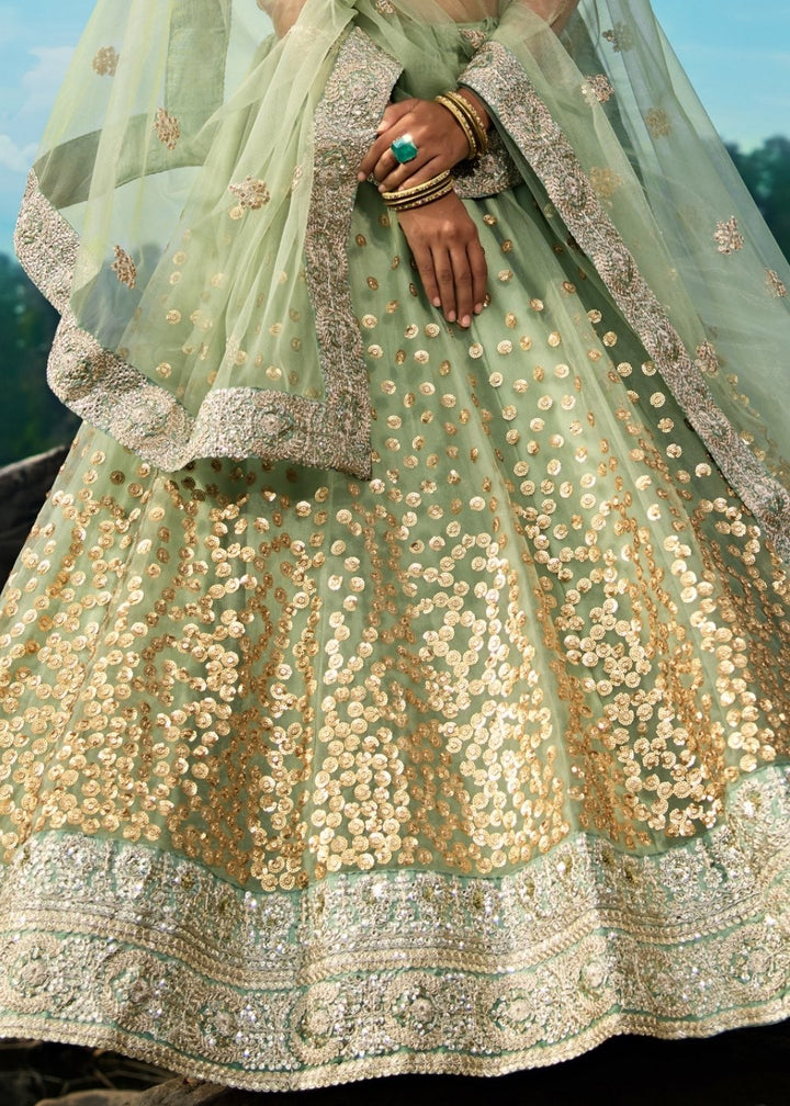 Emerald Green Designer Soft Net Lehenga Choli with Sequins & Dori work | Ready To Wear - qivii
