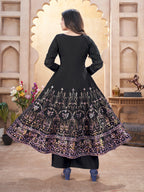 Black Mirror Work And Foil Print Silk Salwar suit
