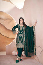 Green Georgette Salwar Suit With Embroidery And Siroski Work