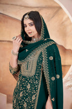 Dark Green Georgette Embroidery Sequins Salwar Suit
