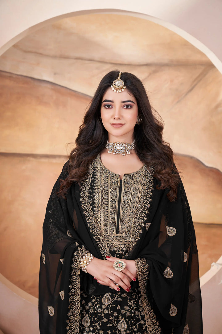 Black Embroidery Sequins Gown - qivii