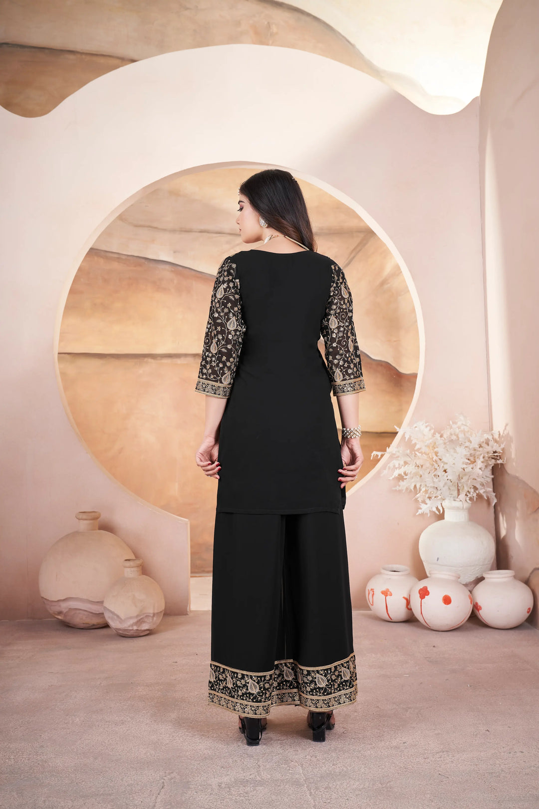 Black Embroidery Sequins Gown - qivii