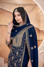 Navy Blue Embroidery Sequins Georgette Salwar Suit