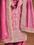 Pink Dola Silk Palazzo Salwar Suit With Thread & Sequins Embroidery Work