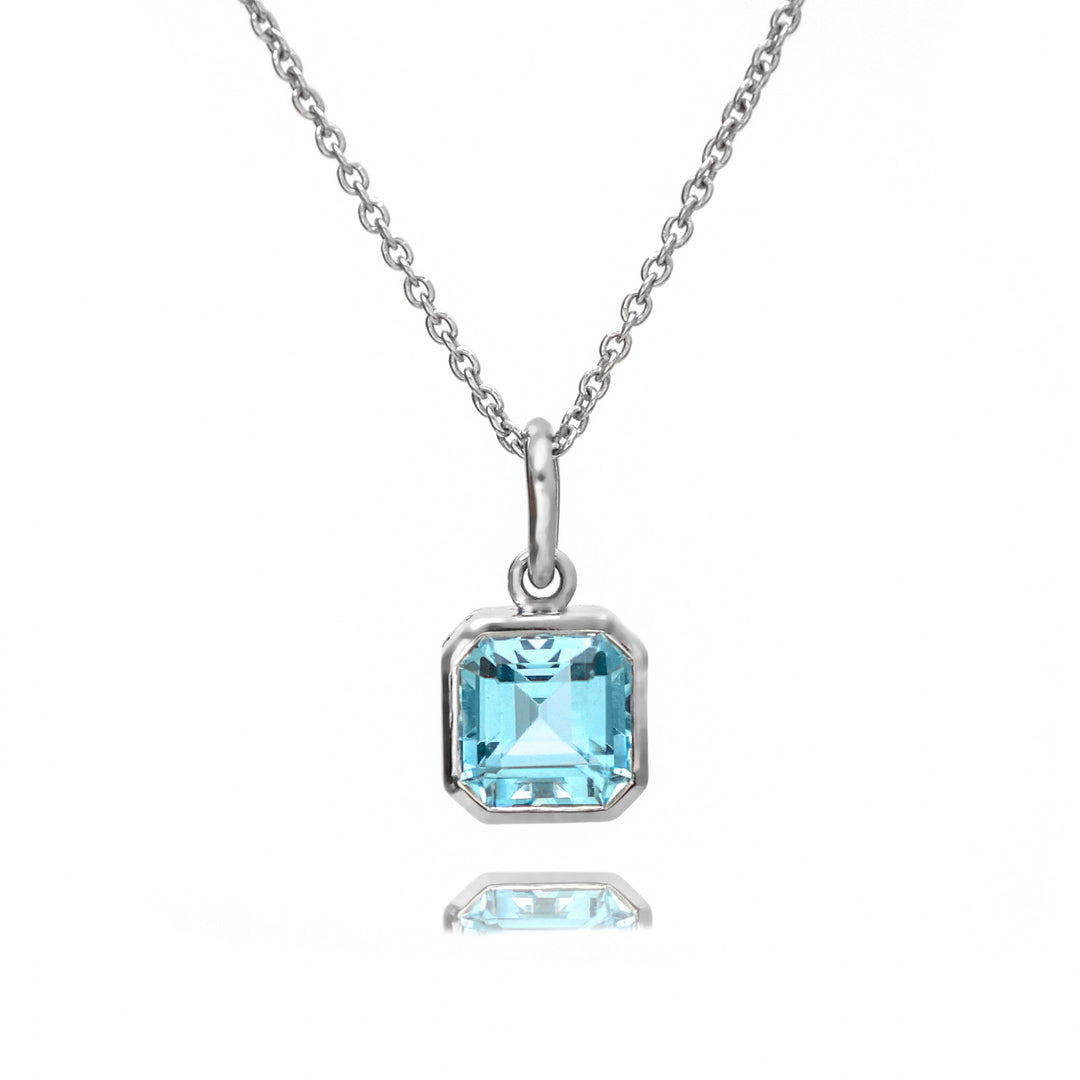 Aquamarine Asscher Cut Bezel Set Pendant - qivii