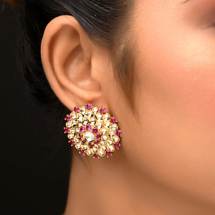 Elegant design gold plated rose pink Kundan tops with American diamonds