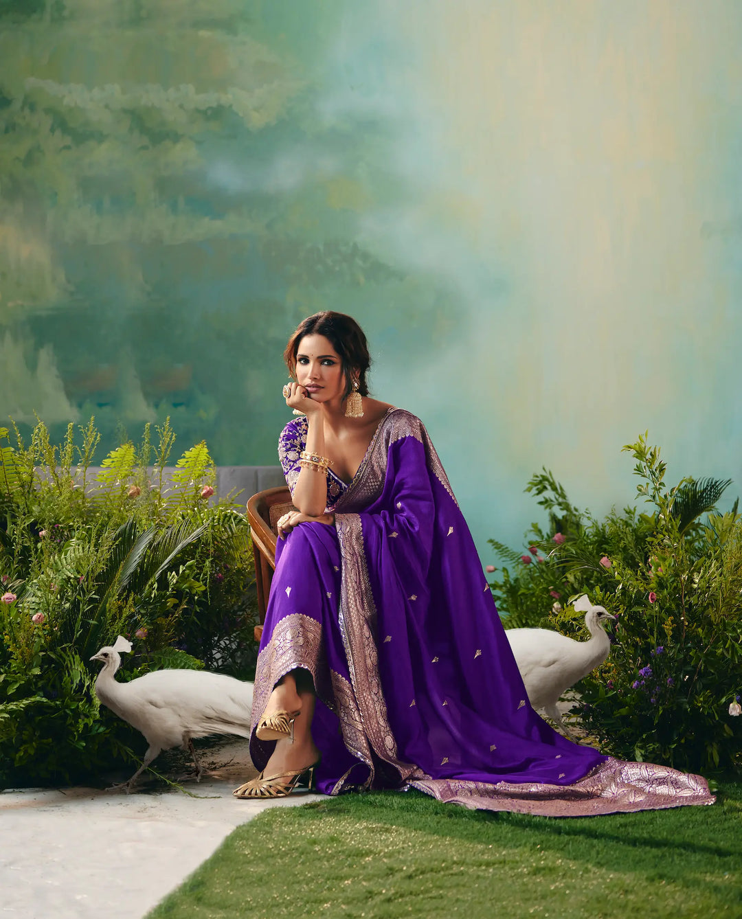 Dark Purple Dola Silk Saree With Embroidery Work Blouse - qivii