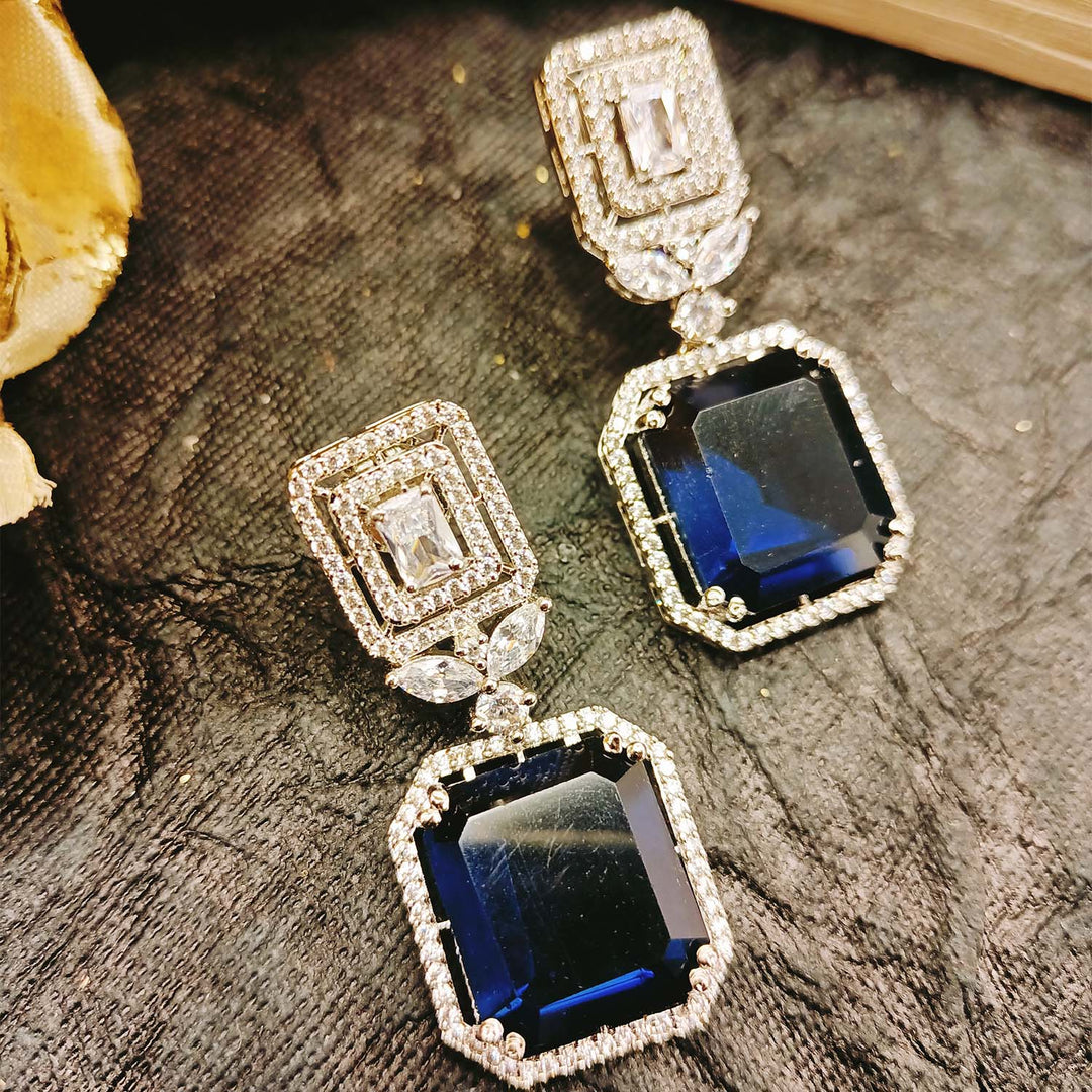Devki Blue Sapphire Stone American Diamond Earrings - qivii
