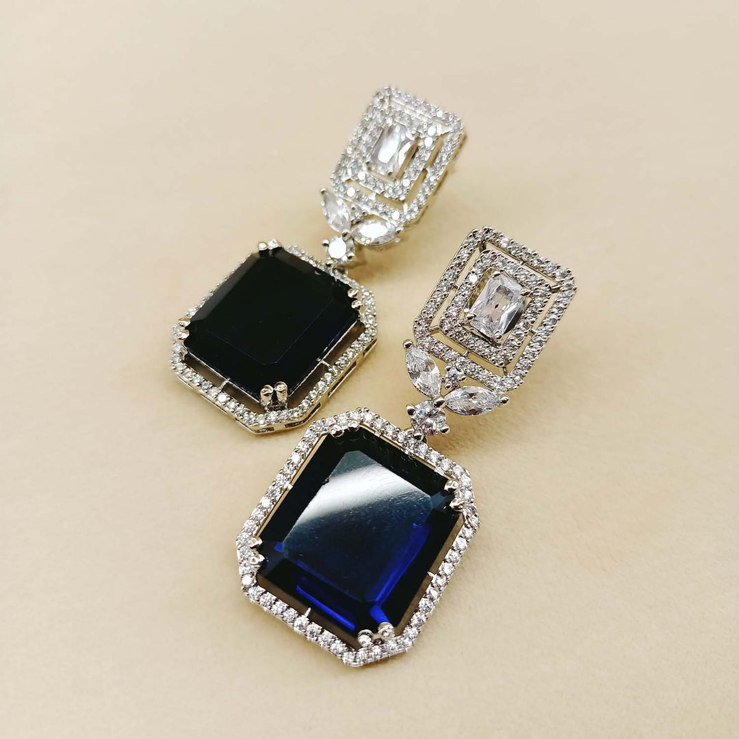 Devki Blue Sapphire Stone American Diamond Earrings - qivii