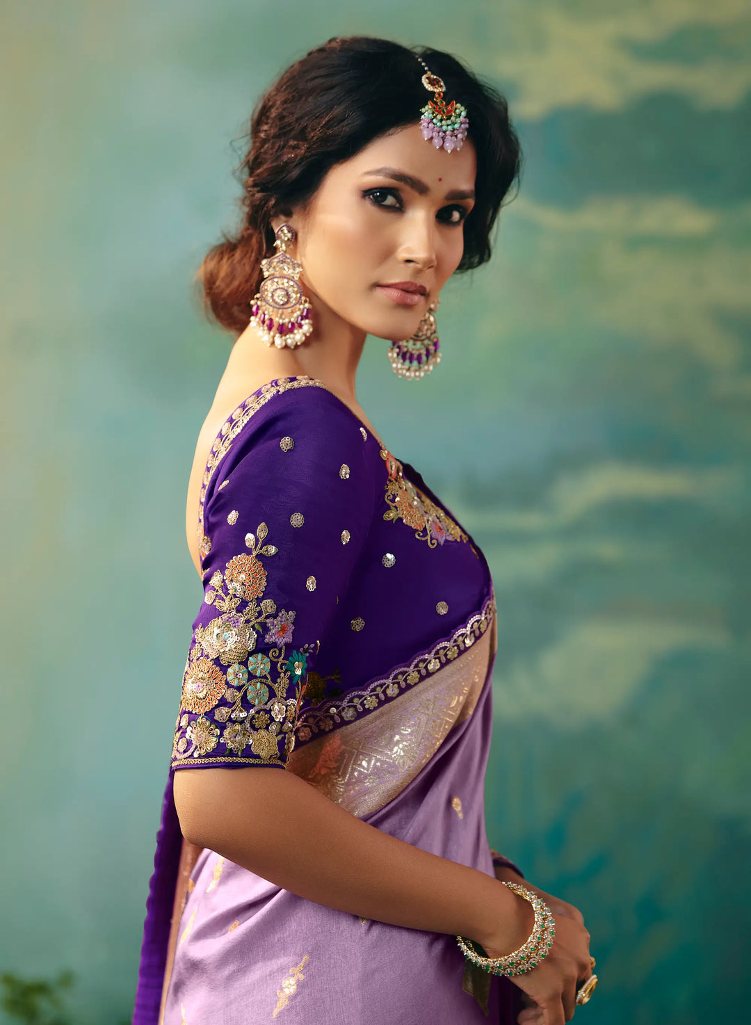 Dark Lilac Dola Silk Saree With Embroidery Work Blouse - qivii