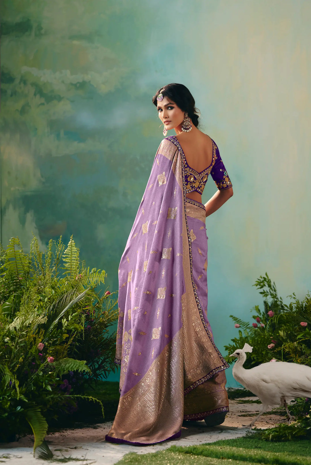 Dark Lilac Dola Silk Saree With Embroidery Work Blouse - qivii