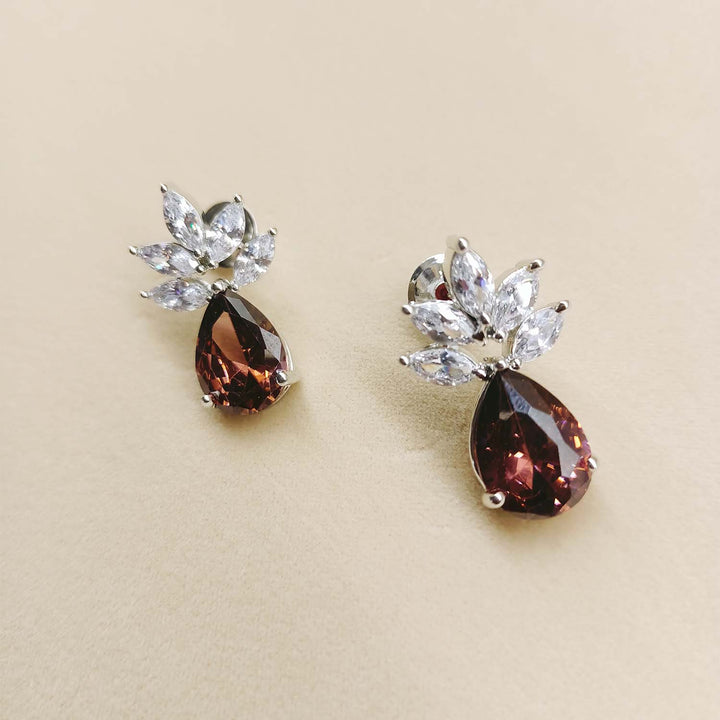  Chocolate Stone Accented Fancy Cut Shape Diamond Earrings 