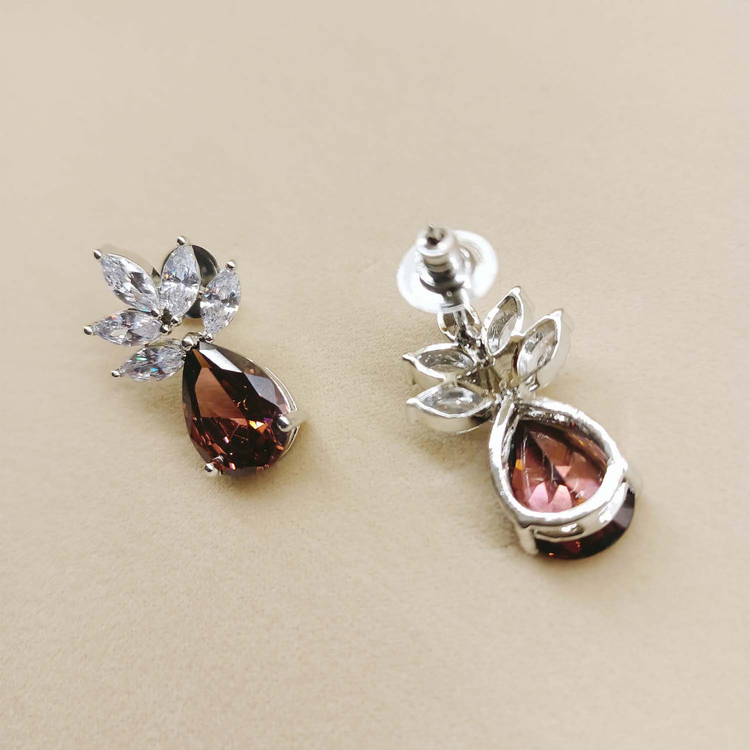  Elegant Silver Plated Earrings with Chocolate Stone and Diamond
