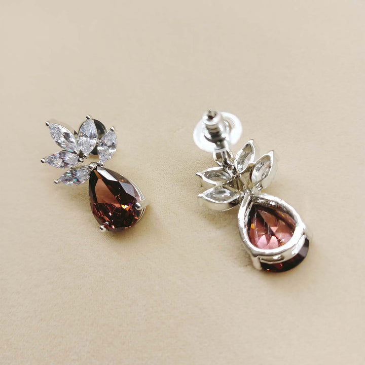  Elegant Silver Plated Earrings with Chocolate Stone and Diamond