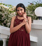 Maroon Georgette Palazzo Salwar Suit With Thread And Sequins Embroidered Work