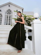 Olive green Georgette Palazzo Salwar Suit With Thread And Sequins Embroidered Work