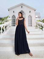 Blue Georgette Palazzo Salwar Suit With Thread And Sequins Embroidered Work