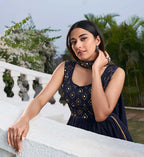 Blue Georgette Palazzo Salwar Suit With Thread And Sequins Embroidered Work